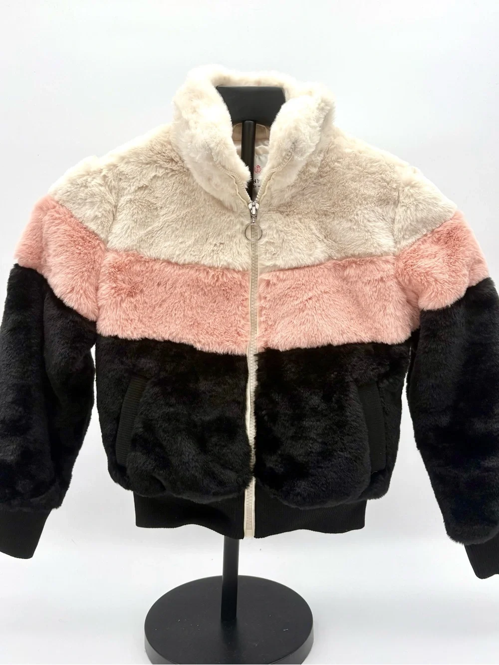NWT Urban Republic Girls Faux Fur Colorblock Bomber Jacket Pink Cream Black 6X